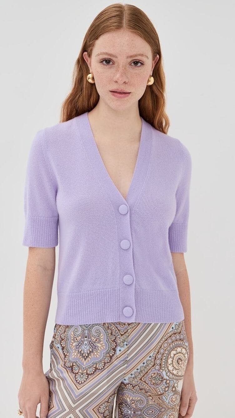 VERONICA BEARD Solene Cashmere Short Sleeve Cardigan XL Lavender Purple Luxury